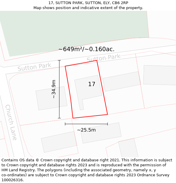 17, SUTTON PARK, SUTTON, ELY, CB6 2RP: Plot and title map