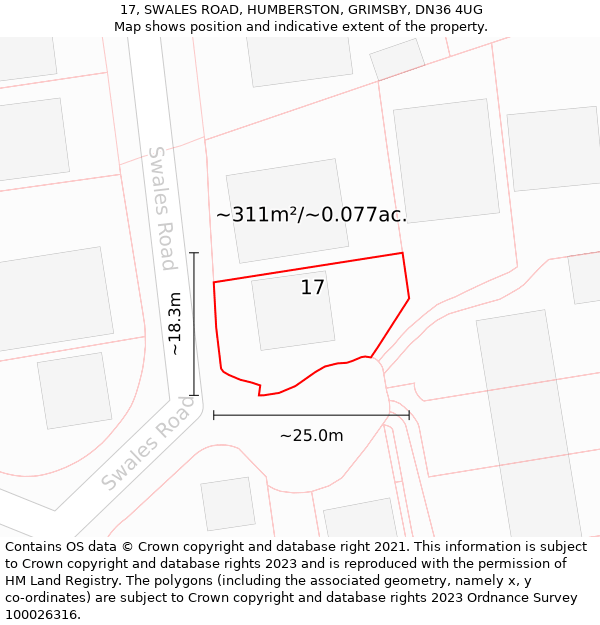 17, SWALES ROAD, HUMBERSTON, GRIMSBY, DN36 4UG: Plot and title map