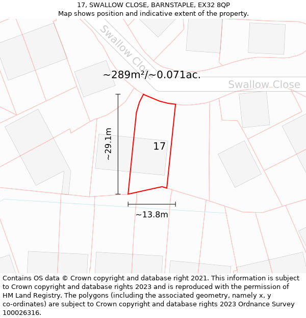 17, SWALLOW CLOSE, BARNSTAPLE, EX32 8QP: Plot and title map