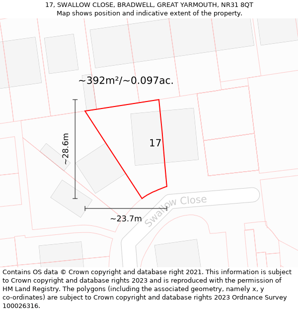 17, SWALLOW CLOSE, BRADWELL, GREAT YARMOUTH, NR31 8QT: Plot and title map