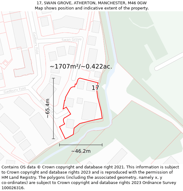 17, SWAN GROVE, ATHERTON, MANCHESTER, M46 0GW: Plot and title map