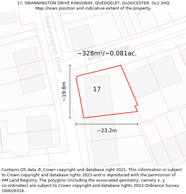 17, SWANNINGTON DRIVE KINGSWAY, QUEDGELEY, GLOUCESTER, GL2 2HQ: Plot and title map