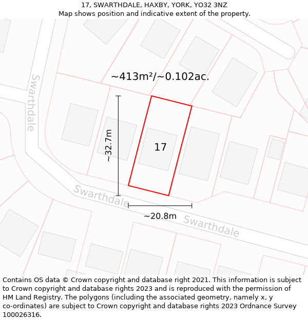 17, SWARTHDALE, HAXBY, YORK, YO32 3NZ: Plot and title map