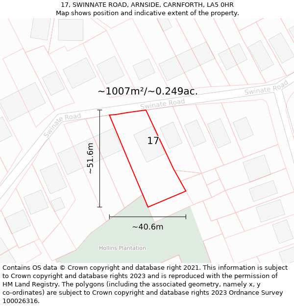 17, SWINNATE ROAD, ARNSIDE, CARNFORTH, LA5 0HR: Plot and title map