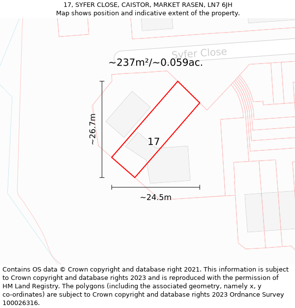 17, SYFER CLOSE, CAISTOR, MARKET RASEN, LN7 6JH: Plot and title map