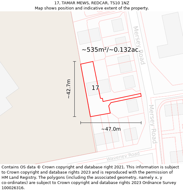 17, TAMAR MEWS, REDCAR, TS10 1NZ: Plot and title map