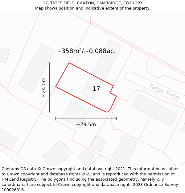 17, TATES FIELD, CAXTON, CAMBRIDGE, CB23 3PX: Plot and title map