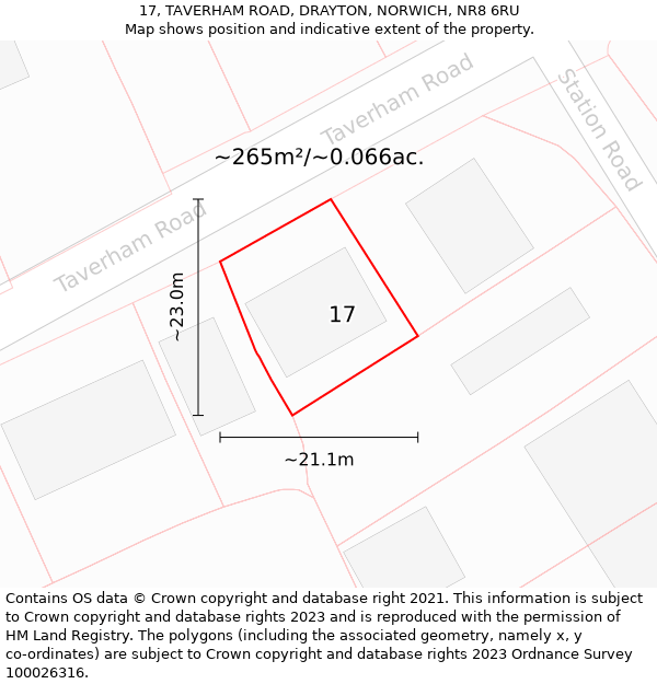 17, TAVERHAM ROAD, DRAYTON, NORWICH, NR8 6RU: Plot and title map