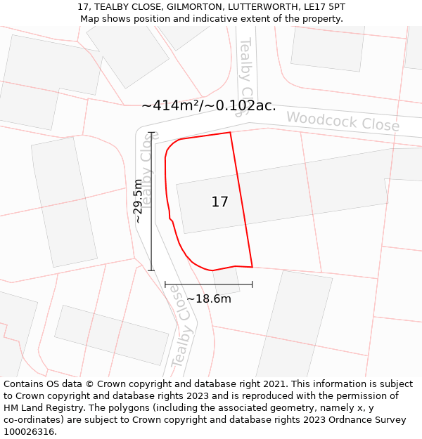 17, TEALBY CLOSE, GILMORTON, LUTTERWORTH, LE17 5PT: Plot and title map