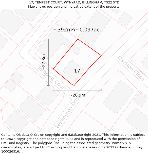 17, TEMPEST COURT, WYNYARD, BILLINGHAM, TS22 5TD: Plot and title map