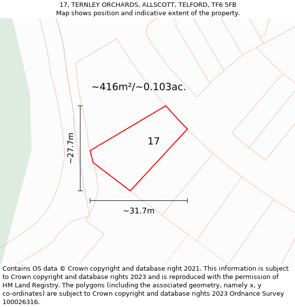 17, TERNLEY ORCHARDS, ALLSCOTT, TELFORD, TF6 5FB: Plot and title map