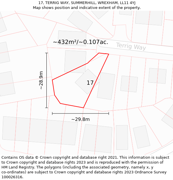17, TERRIG WAY, SUMMERHILL, WREXHAM, LL11 4YJ: Plot and title map