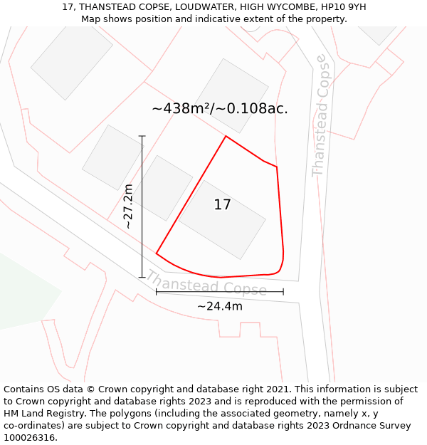 17, THANSTEAD COPSE, LOUDWATER, HIGH WYCOMBE, HP10 9YH: Plot and title map