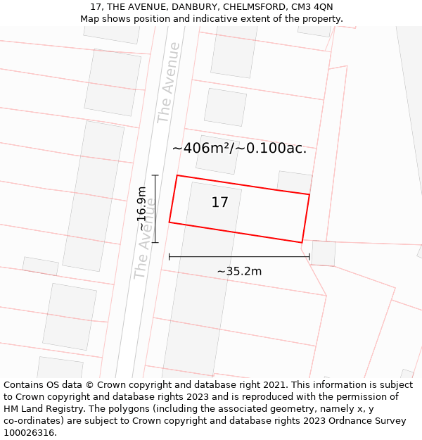 17, THE AVENUE, DANBURY, CHELMSFORD, CM3 4QN: Plot and title map