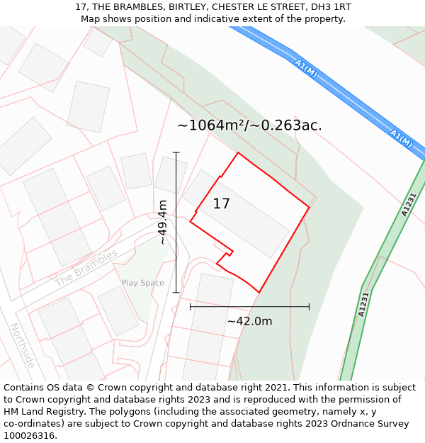 17, THE BRAMBLES, BIRTLEY, CHESTER LE STREET, DH3 1RT: Plot and title map