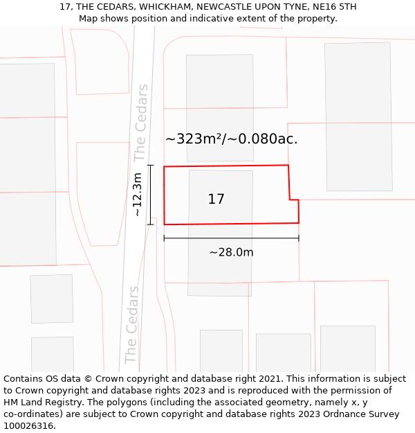 17, THE CEDARS, WHICKHAM, NEWCASTLE UPON TYNE, NE16 5TH: Plot and title map