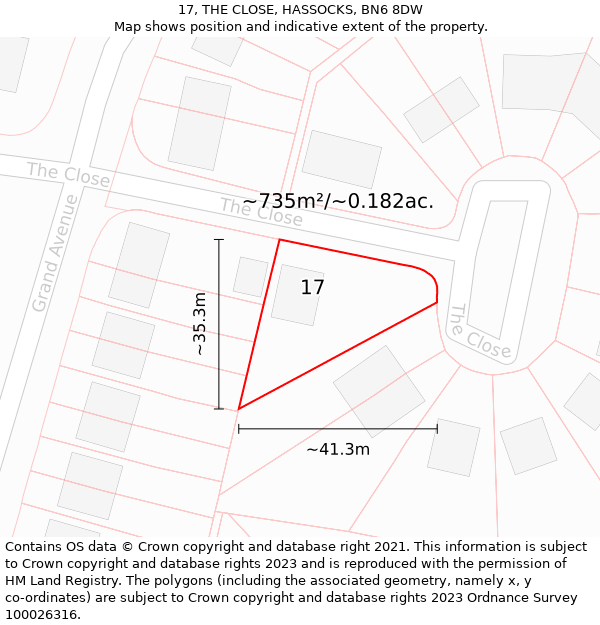 17, THE CLOSE, HASSOCKS, BN6 8DW: Plot and title map
