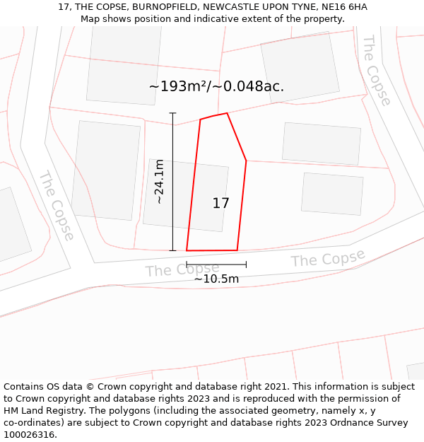 17, THE COPSE, BURNOPFIELD, NEWCASTLE UPON TYNE, NE16 6HA: Plot and title map