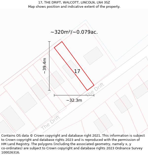 17, THE DRIFT, WALCOTT, LINCOLN, LN4 3SZ: Plot and title map