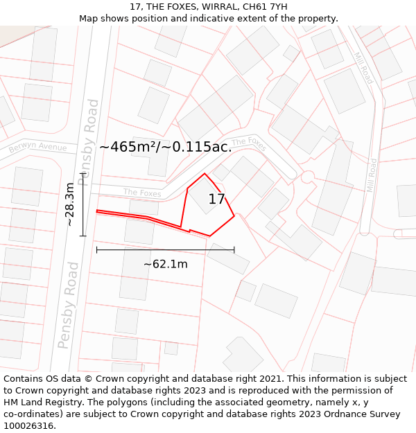 17, THE FOXES, WIRRAL, CH61 7YH: Plot and title map