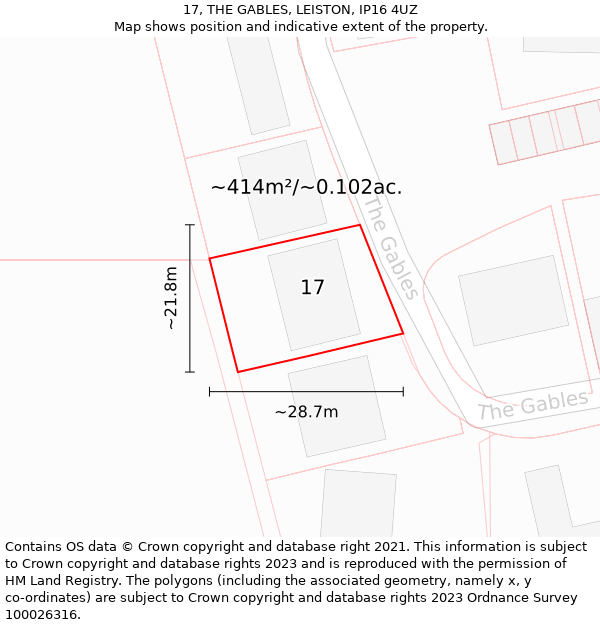 17, THE GABLES, LEISTON, IP16 4UZ: Plot and title map