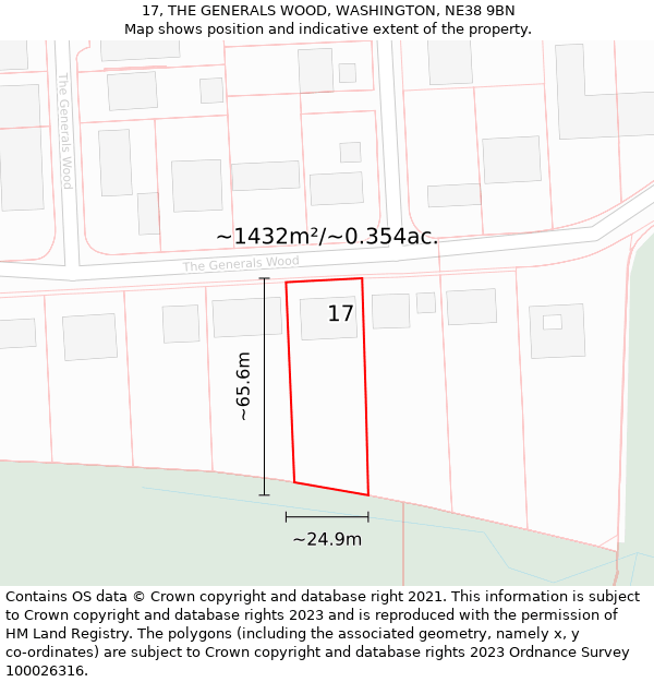 17, THE GENERALS WOOD, WASHINGTON, NE38 9BN: Plot and title map