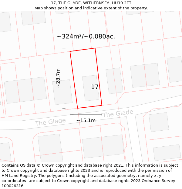 17, THE GLADE, WITHERNSEA, HU19 2ET: Plot and title map