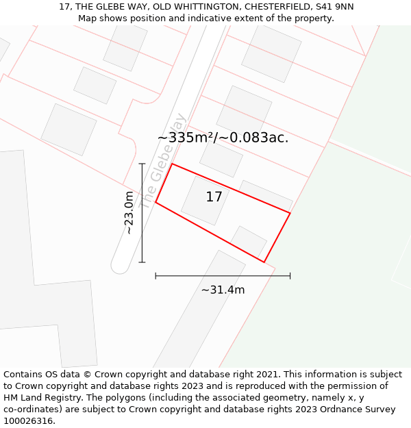 17, THE GLEBE WAY, OLD WHITTINGTON, CHESTERFIELD, S41 9NN: Plot and title map