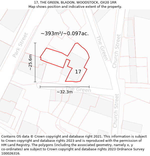 17, THE GREEN, BLADON, WOODSTOCK, OX20 1RR: Plot and title map
