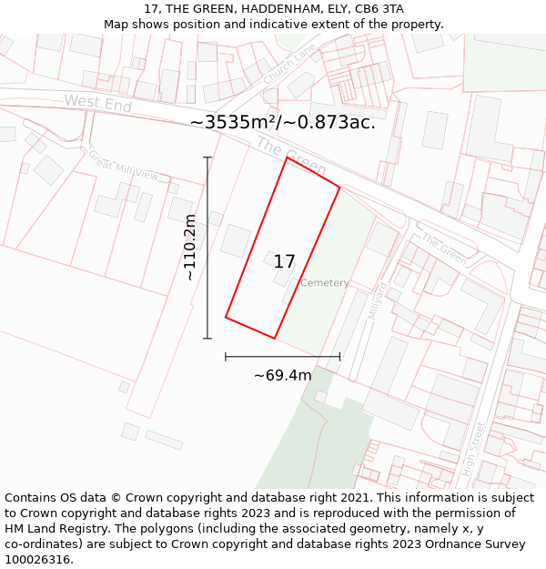 17, THE GREEN, HADDENHAM, ELY, CB6 3TA: Plot and title map