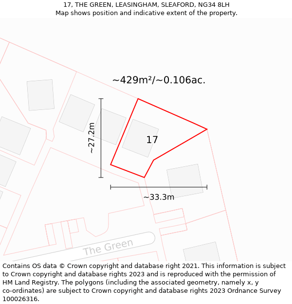 17, THE GREEN, LEASINGHAM, SLEAFORD, NG34 8LH: Plot and title map