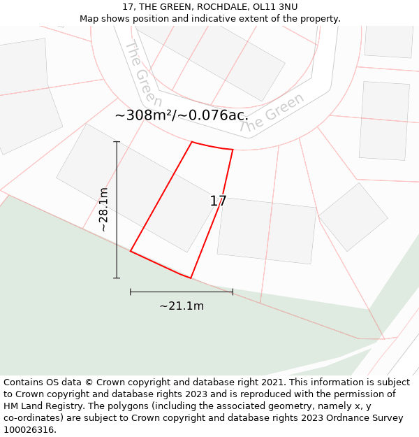 17, THE GREEN, ROCHDALE, OL11 3NU: Plot and title map