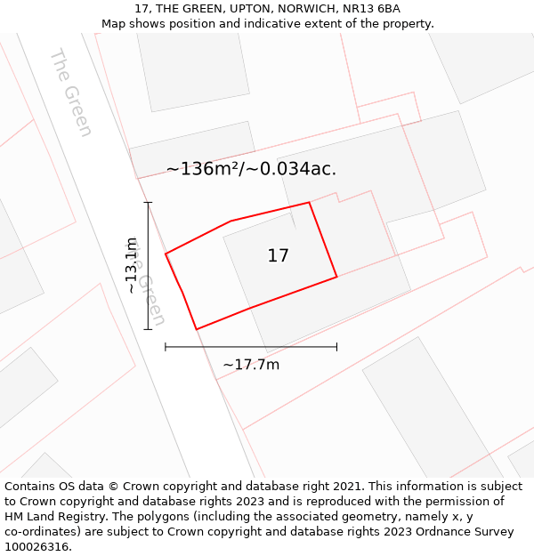 17, THE GREEN, UPTON, NORWICH, NR13 6BA: Plot and title map