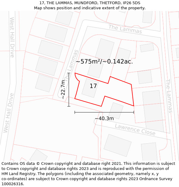 17, THE LAMMAS, MUNDFORD, THETFORD, IP26 5DS: Plot and title map