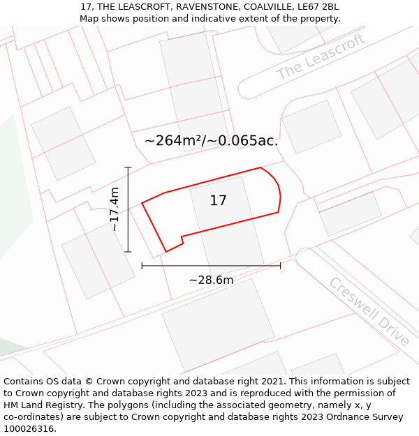 17, THE LEASCROFT, RAVENSTONE, COALVILLE, LE67 2BL: Plot and title map