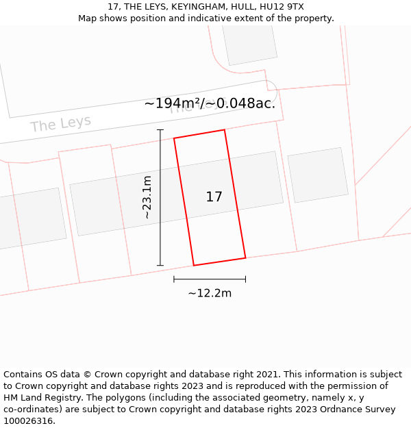 17, THE LEYS, KEYINGHAM, HULL, HU12 9TX: Plot and title map