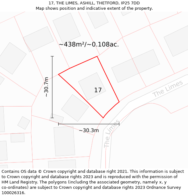 17, THE LIMES, ASHILL, THETFORD, IP25 7DD: Plot and title map