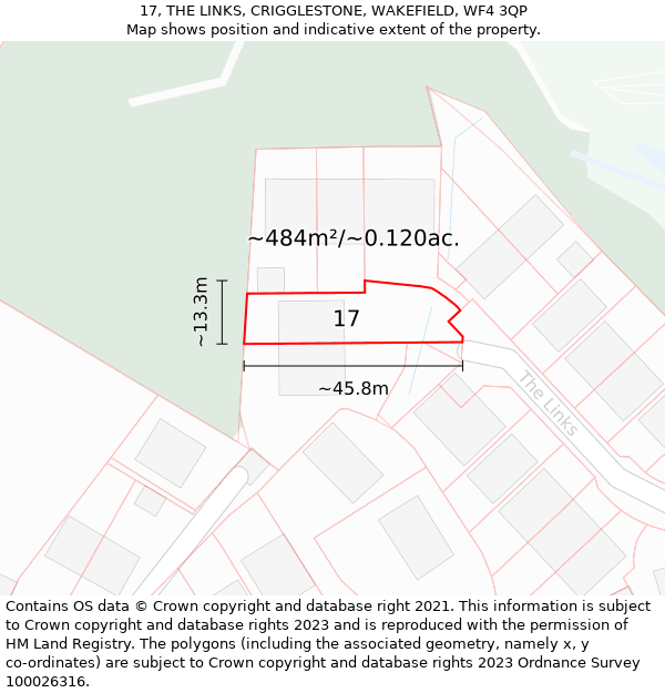 17, THE LINKS, CRIGGLESTONE, WAKEFIELD, WF4 3QP: Plot and title map