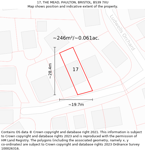 17, THE MEAD, PAULTON, BRISTOL, BS39 7XU: Plot and title map