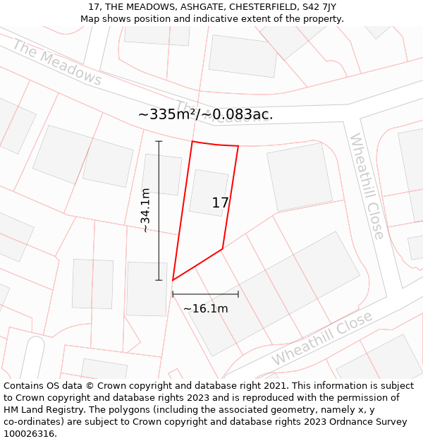 17, THE MEADOWS, ASHGATE, CHESTERFIELD, S42 7JY: Plot and title map