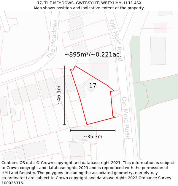 17, THE MEADOWS, GWERSYLLT, WREXHAM, LL11 4SX: Plot and title map