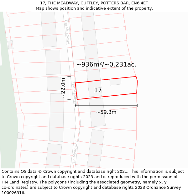 17, THE MEADWAY, CUFFLEY, POTTERS BAR, EN6 4ET: Plot and title map