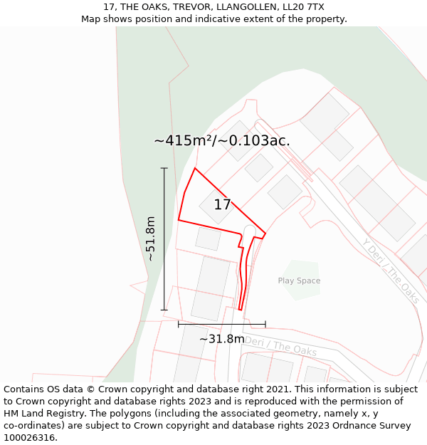 17, THE OAKS, TREVOR, LLANGOLLEN, LL20 7TX: Plot and title map