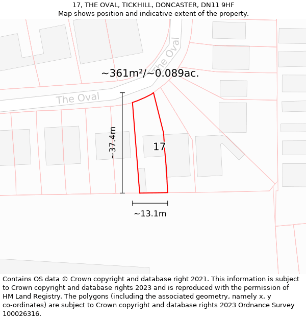 17, THE OVAL, TICKHILL, DONCASTER, DN11 9HF: Plot and title map