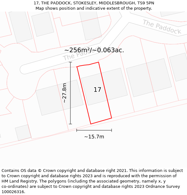 17, THE PADDOCK, STOKESLEY, MIDDLESBROUGH, TS9 5PN: Plot and title map