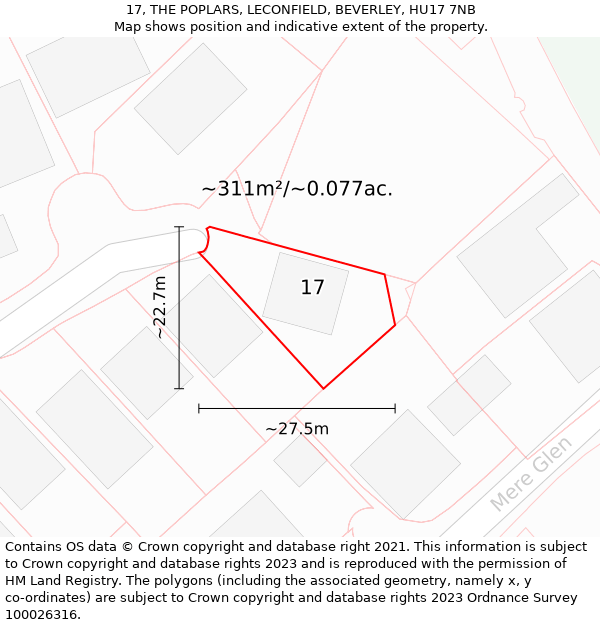 17, THE POPLARS, LECONFIELD, BEVERLEY, HU17 7NB: Plot and title map