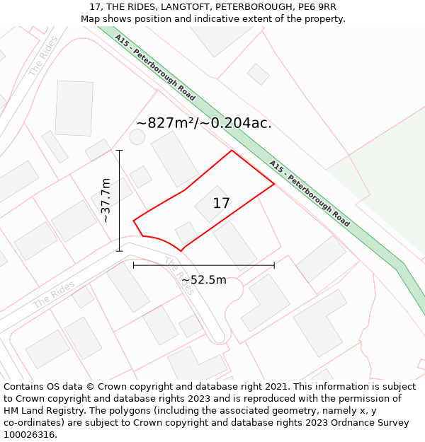 17, THE RIDES, LANGTOFT, PETERBOROUGH, PE6 9RR: Plot and title map