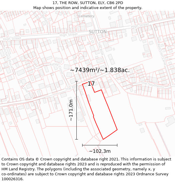 17, THE ROW, SUTTON, ELY, CB6 2PD: Plot and title map
