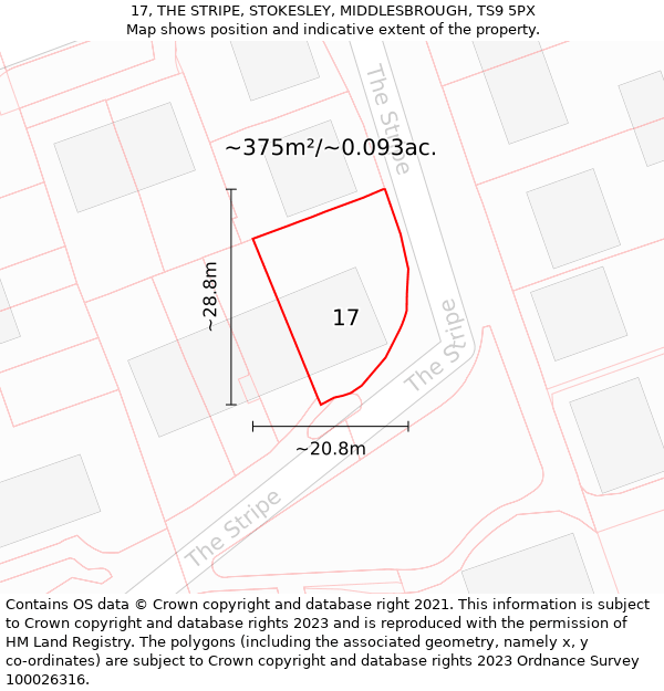 17, THE STRIPE, STOKESLEY, MIDDLESBROUGH, TS9 5PX: Plot and title map