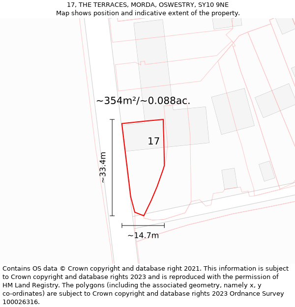 17, THE TERRACES, MORDA, OSWESTRY, SY10 9NE: Plot and title map